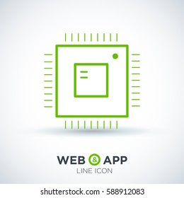 Computer chip isolated linear icon for websites minimalistic flat design
