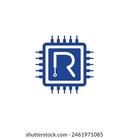Computer Chip With Letter R Logo 001