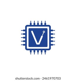 Computer Chip With Letter V Logo 001