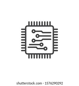 Computer chip line icon. Microchip linear style sign for mobile concept and web design. CPU, Processor outline vector icon. Symbol, logo illustration. Vector graphics