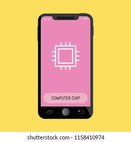 Computer Chip Line Icon on Mobile Screen.
