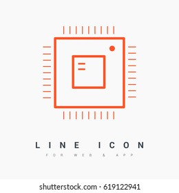Computer chip line vector icon