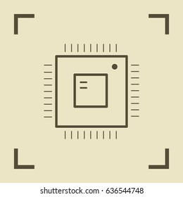 Computer chip line vector icon