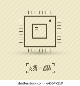 Computer chip line vector icon