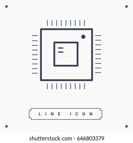 Computer chip line vector icon