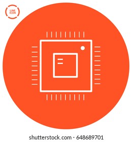 Computer chip line vector icon