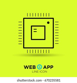 Computer chip line vector icon