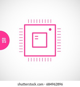 Computer chip line vector icon