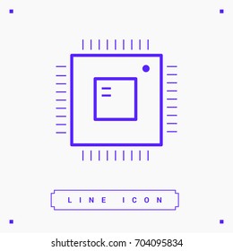 Computer chip line vector icon