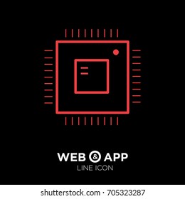 Computer chip line vector icon