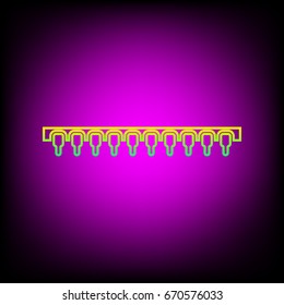 Computer chip. Microcircuit. Integrated circuit, microchip. Vector. Yellow-green gradient linear icon on magenta light as background