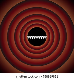 Computer chip. Microcircuit. Integrated circuit, microchip. Vector. White icon on black circle in gradient rings.