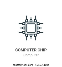 Computer chip outline vector icon. Thin line black computer chip icon, flat vector simple element illustration from editable computer concept isolated on white background
