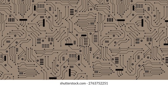 Computer Chip Pathways Abstract Illustration. Tech Circuit Board Lines Wallpaper