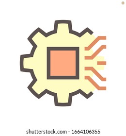 Computer chip processor technology and gear shape for engineering concept vector icon design.