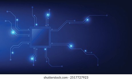 computer chip set with circuit board on blue background