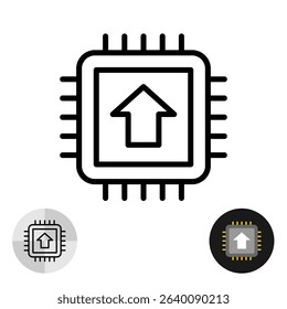 Computer chip upgrade or firmware update icon. Improved technical characteristics of device radio electronic elements. Increase microchip power sign