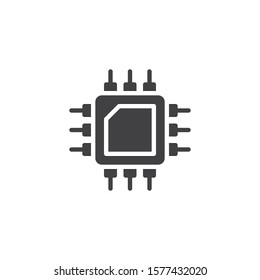 Computer chip vector icon. Microchip filled flat sign for mobile concept and web design. CPU, Processor glyph icon. Symbol, logo illustration. Vector graphics