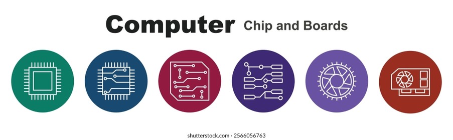 Computer Chips and Boards single stroke icon sets