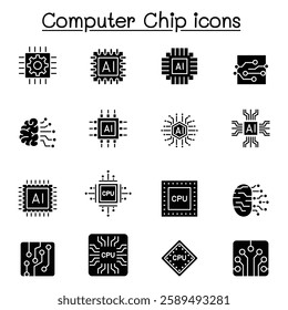 Computer Chips and Electronic Circuit icons in thin line style