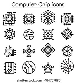 Computer Chips and Electronic Circuit icons in thin line style