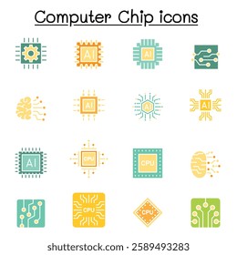 Computer Chips and Electronic Circuit  in thin line style