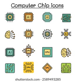 Computer Chips and Electronic Circuit  in thin line style