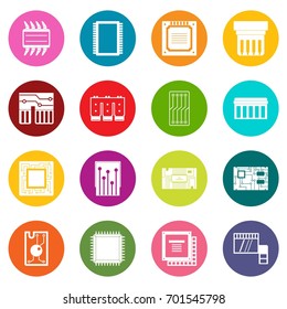 Computer chips icons many colors set isolated on white for digital marketing