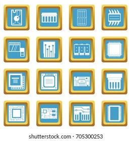 Computer chips icons set in azur color isolated vector illustration for web and any design
