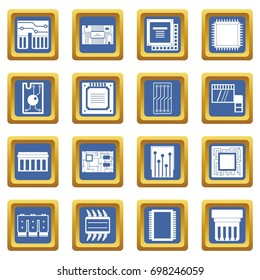 Computer chips icons set in blue color isolated vector illustration for web and any design
