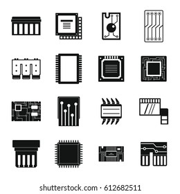 Computer chips icons set. Simple illustration of 16 computer chips vector icons for web