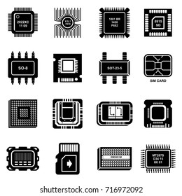 Computer chips icons set. Simple illustration of 16 computer chips vector icons for web