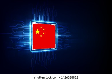 computer chips over digital background with china flag. vector illustration