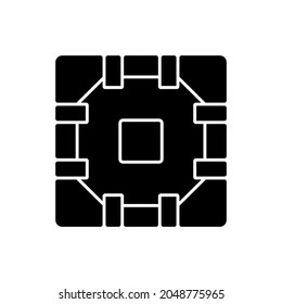 Computer circuit board black glyph icon. Small components which allow device to work without bugs and troubles. Silhouette symbol on white space. Vector isolated illustration