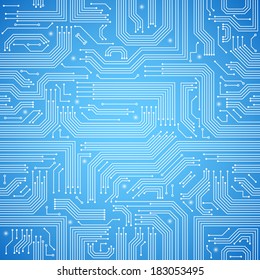 Computer Circuit Board Bright Blue Seamless Pattern Vector Illustration