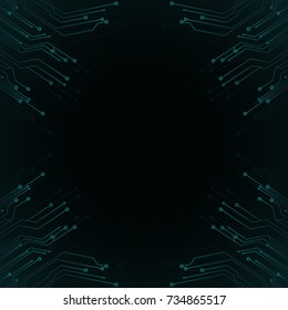 Computer circuit board. Flat style. Blue connectors. Sci-fi technologies. Vector illustration