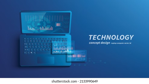 Computer circuit board and the programming code and the software system are on the screen of the laptop computer To communicate modernization of media and technology,vector 3d on blue backgroud