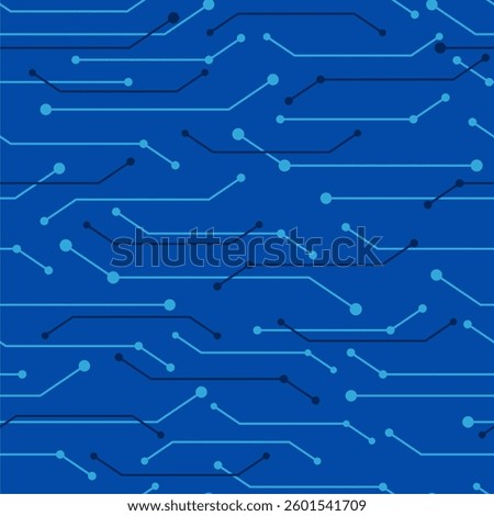 Computer circuit board. Seamless digital pattern. Vector electric chipset scheme texture. Abstract blue technology background.