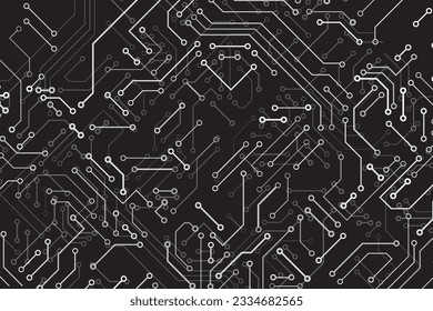 Computer circuit board texture. Technology pattern. Abstract illustration of silicon chip. Digital tech background in black and white colors.