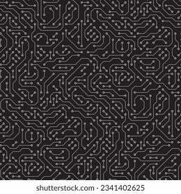 Computer circuit board texture. Technology pattern. Abstract illustration of silicon chip. Digital tech background in black and white colors.