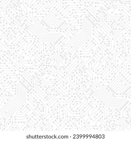 Computer circuit board texture. Technology pattern. Abstract illustration of silicon chip. Digital tech background in white and gray colors.