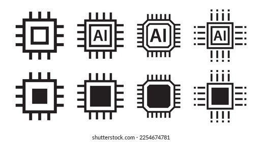 Colección de paquetes vectoriales de diseño de iconos de circuito de computadora. Inteligencia artificial inteligente ilustración de símbolo de red.	