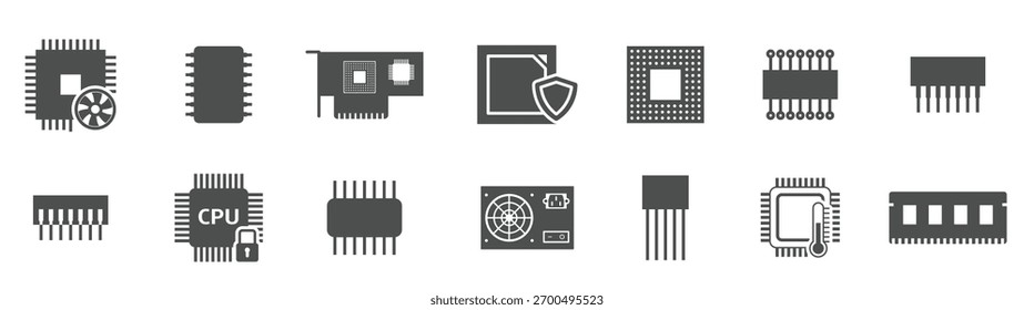 Computer circuit icons set vector illustration