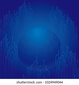 Computer circuit. Image of wiring land and sphere.