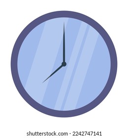 Computer classroom interior cartoon illustration. Round wall mechanical clock with minute and hour hand isolated on white background. School, study, education, equipment concept