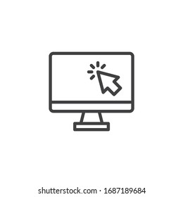 Computer click cursor line icon. linear style sign for mobile concept and web design. Monitor with mouse cursor outline vector icon. Symbol, logo illustration. Vector graphics