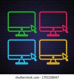 Computer Click Sign Neon Light Glowing