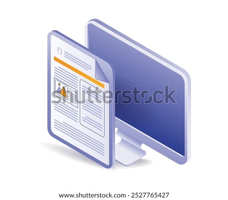 Computer client blog web data isometric illustration