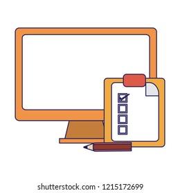 Computer and clipboard tasks blue lines