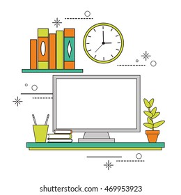 computer clock worktime desk office supply icon. Colorful design. Vector illustration